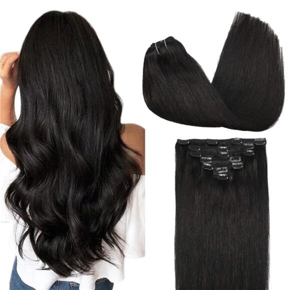 Clip in Hair Extensions Real Human Hair, Remy Human Hair Extensions - Picture 1 of 6